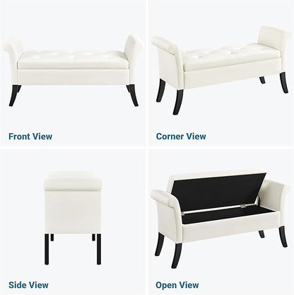 Yaheetech Ottoman with Storage, 52" Storage Ottoman Bench with Safety Hinge, Upholstered Bench with Seating for Bedroom, Living Room, Holds up to 661 lb, Fresh White