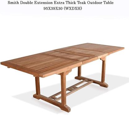 Grade-A Teak Outdoor Dining Set-95"X40" 9 Pieces | Rectangle Double Extension Table & 8 Java Arm Chairs | Wooden Outdoor Seating for Garden Fine Sanded, Natural Finish