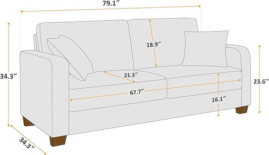 VANOMi Loveseat Couches for Living Room, Modern Sofas & Couches with Cushion & 2 Pillow, Comfy Linen Loveseat Sofa for Small Space, Office, Apartment, Light Grey