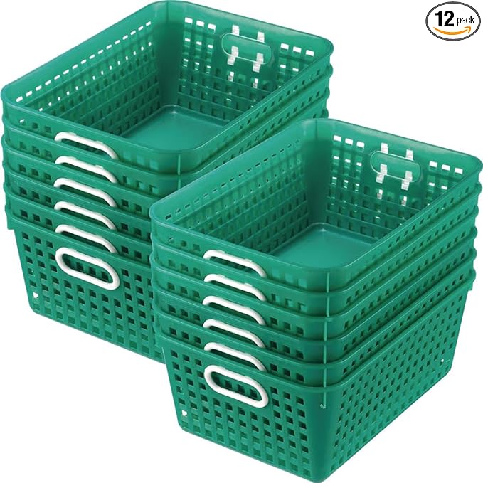 Really Good Stuff Large Plastic Book Baskets, 13.25" by 10" by 5.5" - 12 Pack, Green, Classroom Library Organizer, Toy Storage, Multi-Purpose Organizer Basket