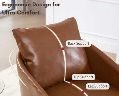 CIMOTA PU Leather Swivel Accent Chairs Set of 2, Modern Barrel Armchairs with 360° Swivel Base and Pillow, Upholstered Club Chairs for Living Room/Reading/Office, Brown