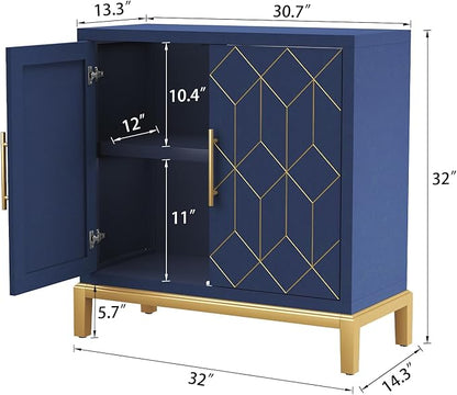 HLR Accent Cabinet with Gold Trim Set of 2,Storage Cabinet with 2 Doors,Modern Wooden Sideboard for Living Room, Kitchen, Office and Hallway(Blue)