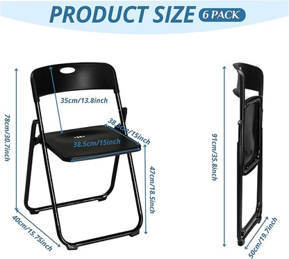 Karl home 6 Pcs Folding Chair, 300LBS Lightweight Foldable Plastic Chair, Reinforced Metal Frame Easy to Fold & Store for Indoor & Outdoor, Wedding, Party, Meeting Room, Patio and Garden, Black