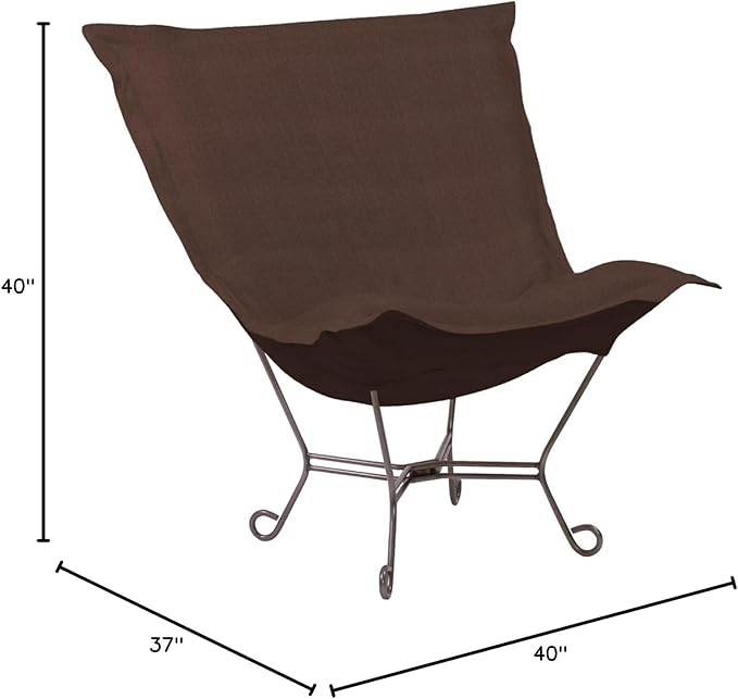 Howard Elliott Scroll Puff Rocker Seating Chair With Cover, Multipurpose Alternate Seating Butterfly Chair with Titanium Frame, Patio Furniture for Camping, Home, Indoor & Outdoor, Sterling Chocolate