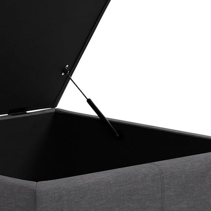 SIMPLIHOME Gabbie 36 inch Wide Contemporary Square Square Coffee Table Storage Ottoman in Slate Grey Polyester Linen, Assembled, for The Living Room, Entryway and Family Room
