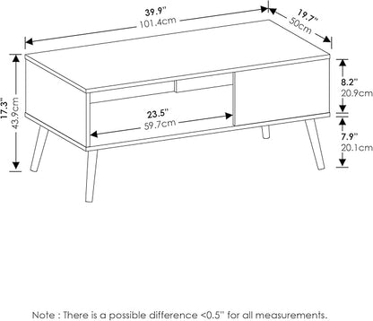 Furinno Claude Mid Century Style Coffee Table with Wood Legs, Espresso Large Non-Lift Top