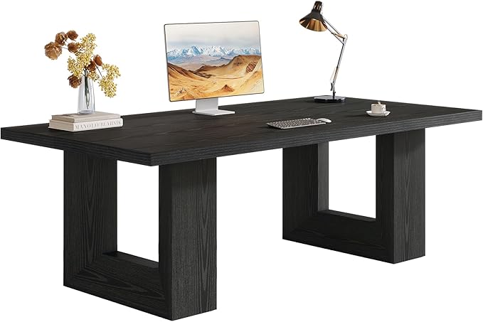 Tribesigns Home Office Desk, 62.99" Large Farmhouse Executive Desk, Computer Table for Office, Conference Room, Study Room (Black)