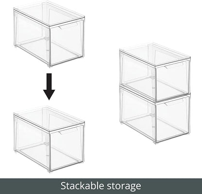 mDesign Plastic Stackable Bathroom Storage with Pull Out Bin Organizer Drawer for Cabinet, Vanity, Shelf, Cupboard, Cabinet, or Closet Organization - Lumiere Collection - 2 Pack - Clear
