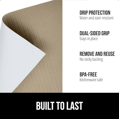 GORILLA GRIP DripGuard Shelf Liner, Non Adhesive Drawer and Kitchen Cabinet Protector, Slip Resistant BPA Free Smooth Surface Plastic Liners for Cabinets, Bathrooms, Closets, 12x120 Inch, Beige