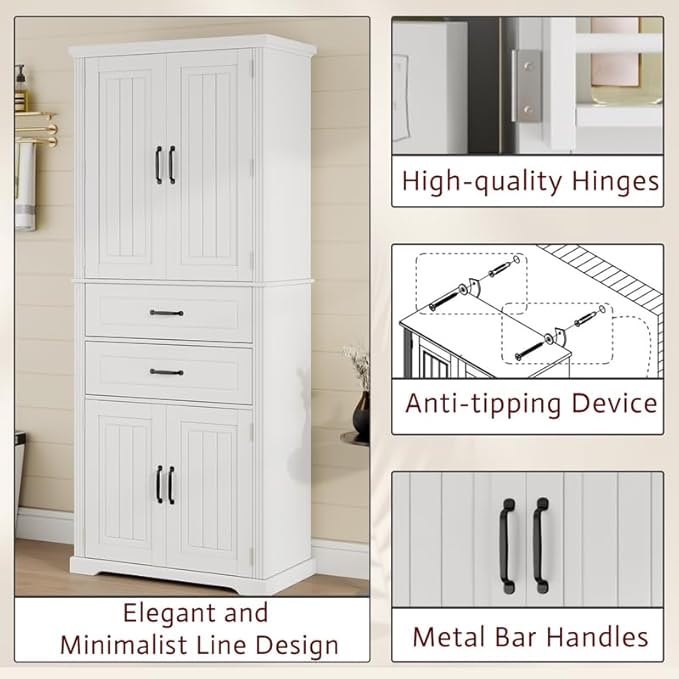 Polibi Elegant Storage Cabinet with Adjustable Shelves - 2 Drawers, 5 Interior Shelves & 6 Small Shelves, for Living Room/Bathroom, White