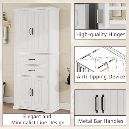 Polibi Elegant Storage Cabinet with Adjustable Shelves - 2 Drawers, 5 Interior Shelves & 6 Small Shelves, for Living Room/Bathroom, White