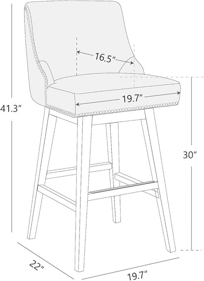 CHITA Counter Height Swivel Bar Stools Set of 2, FSC Certified Upholstered Counter Stools, Modern Swivel Barstools with Wood Legs for Kitchen Island, 30" Seat Height, Faux Leather in Retro Grey