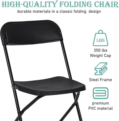 20 Pack Black Plastic Folding Chairs, Portable Stackable Commercial Party Folding Chairs with Steel Frame 350lbs for Home Office Outdoor Indoor Office Wedding Party Events