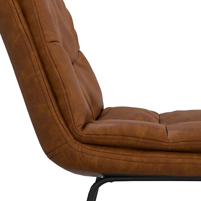 SIMPLIHOME Danika Counter Stools (Set of 2) - 24 Inch Seat Height Upholstered Metal Kitchen Seats in Camel Brown Vegan Faux Leather, Mid Century Modern Seating with Tufted Design and Footrest