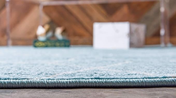 Unique Loom Trellis Frieze Collection Area Rug - Geometric (2' x 8' 8" Runner, Light Blue/ Ivory)