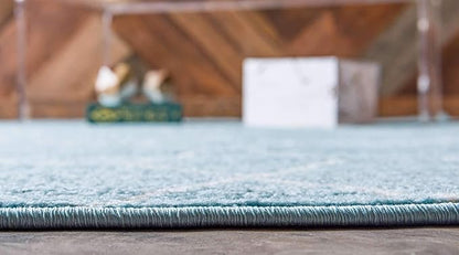 Unique Loom Trellis Frieze Collection Area Rug - Geometric (2' x 8' 8" Runner, Light Blue/ Ivory)