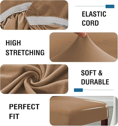 H.VERSAILTEX 100% Waterproof Bar Stool Cover Stretch Counter Stool Pub Chair Slipcover for Dining Room Removable Soft Thick Solid Fleece Fabric Bar Stool Slipcovers Set of 2, Sand