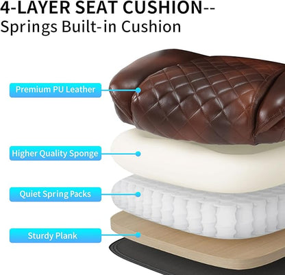 Executive Office Chair Brown, PU Leather High Back Office Desk Chairs with Wheels, 90-120° Rocking Managerial Ergonomic Big Tall Home Computer Chairs with Flip up Arms and Lumbar Support