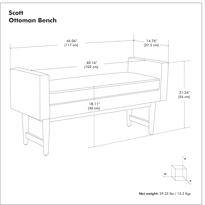 SIMPLIHOME Scott 46 inch Wide Contemporary Rectangle Ottoman Bench in Smoky Teal Linen Fabric , Assembled, For the Living Room and Bedroom