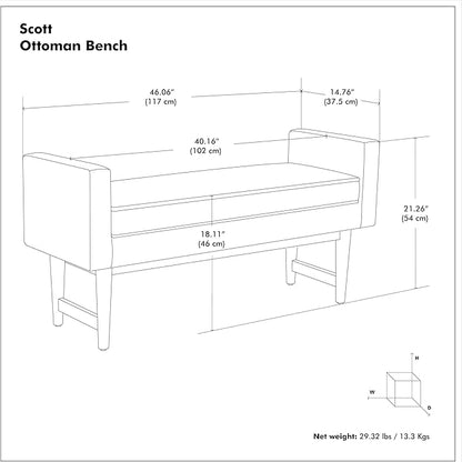SIMPLIHOME Scott 46 inch Wide Contemporary Rectangle Ottoman Bench in Smoky Teal Linen Fabric , Assembled, For the Living Room and Bedroom
