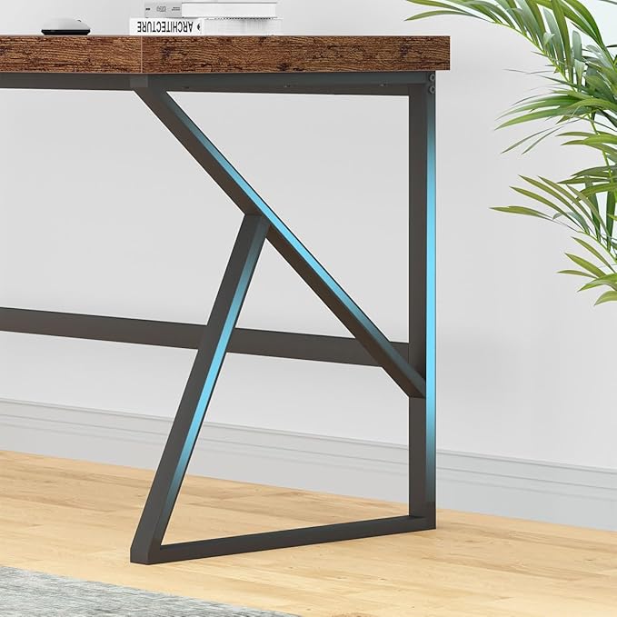 HSH Rustic Computer Desk, Large Executive Writing Study Work Desk for Home Office, Industrial Metal Wooden PC Laptop Long Desk Workstation, Modern Bedroom Living Room Table, Rustic Brown, 60 Inch