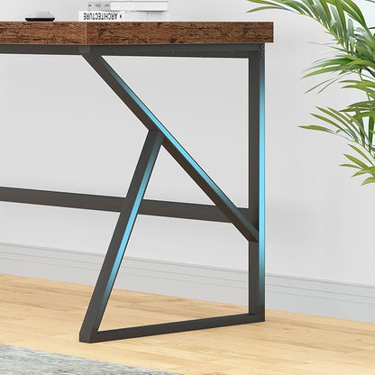 HSH Rustic Computer Desk, Large Executive Writing Study Work Desk for Home Office, Industrial Metal Wooden PC Laptop Long Desk Workstation, Modern Bedroom Living Room Table, Rustic Brown, 60 Inch