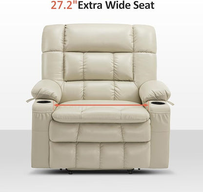 MCombo Dual Motor Power Lift Recliner Chair for Elderly, Lay Flat Lift Chair with Heat and Massage, Petite Wide Lift Chair, Cup Holders, USB A&C Ports, Faux Leather R7894 (Cream White, Small-Wide)
