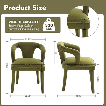 Olive-Green Velvet Dining Chairs Set of 2, Modern Solid Wood Kitchen Chairs, All-Over Fabric Upholstered Side Chairs for Kitchen/Dining Room/Living Room/Restaurant
