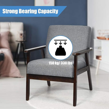 Giantex Set of 2 Mid-Century Modern Accent Chair, Retro Fabric Armchair, Solid Hardwood Made, Upholstered Linen Lounge Arm Chair for Living Room (Dark Grey)