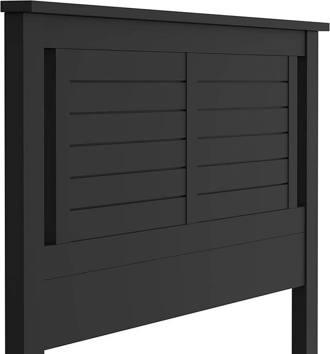 Serene Poplar Wood Queen Size Headboard in Black, Modern Farmhouse Panel with Horizontal Scoring, Casual Coastal Style, Easy Assembly, Quality Materials
