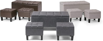 SIMPLIHOME Dover 44 inch Wide Contemporary Rectangle 3 Pc Storage Ottoman in Stone Grey Vegan Faux Leather, Assembled, for the Living Room, Entryway and Family Room