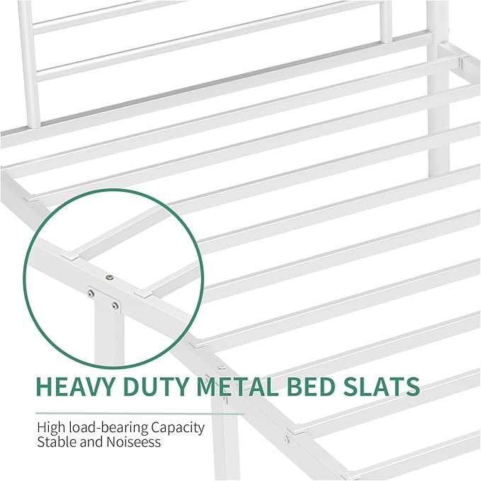 Bunk Bed,Twin Over Twin Bunk Beds for Kids Teens Adults,Heavy Duty Metal Slats Bed Frame with Ladders and Guardrail,400 lbs Capacity,No Spring Box Required,White