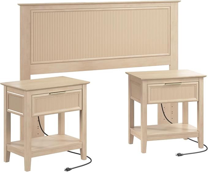 Bush Home 65-inch Full/Queen Headboard with 2 Nightstands, Bedroom Furniture, Camille Collection, Natural Birch