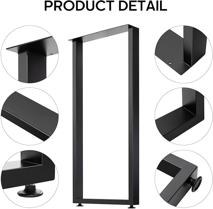 36 Inch Metal Bar Table Legs for Desk, Dining Table with Adjustable Feet Pads,Home DIY Furniture Legs，Black Set of 2(W18”*H36”).
