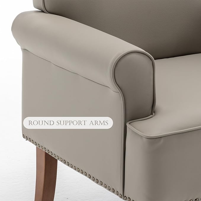 HOMEFLEX Accent Chair, Faux Leather Living Room Chairs with Nailhead Trim, Mid-Century Lounge Armchair with Solid Wood Legs, Comfy Reading Single Sofa for Bedroom, Waiting Room (Grey, 1 Chair)
