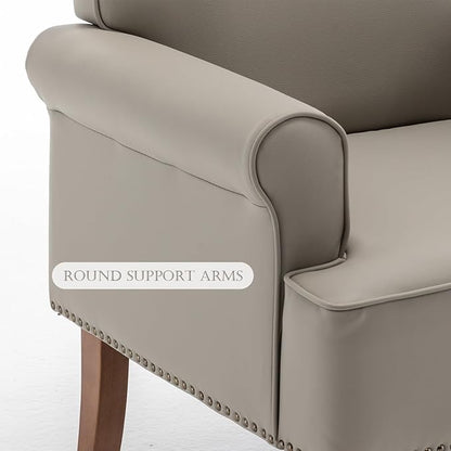 HOMEFLEX Accent Chair, Faux Leather Living Room Chairs with Nailhead Trim, Mid-Century Lounge Armchair with Solid Wood Legs, Comfy Reading Single Sofa for Bedroom, Waiting Room (Grey, 1 Chair)