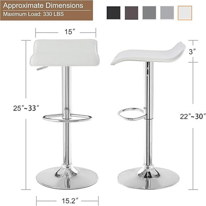 VECELO Bar Stools Set of 4, Armless Adjustable Swivel Barstools, Modern Backless Counter Height Stools for Kitchen, Island, Bar, White