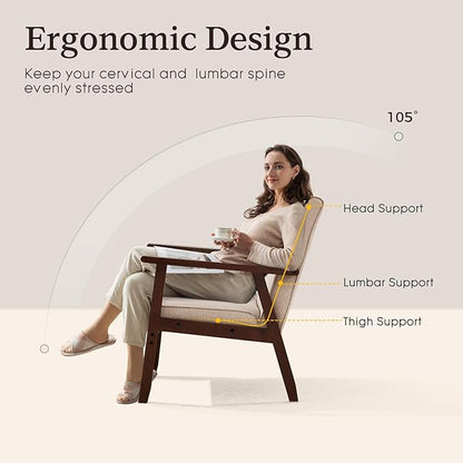 Bonzy Home Fabric Mid-Century Modern Accent Chair Set of 2, Upholstered Armchair with Solid Wood Frame, Reading Chair for Living Room, Bedroom