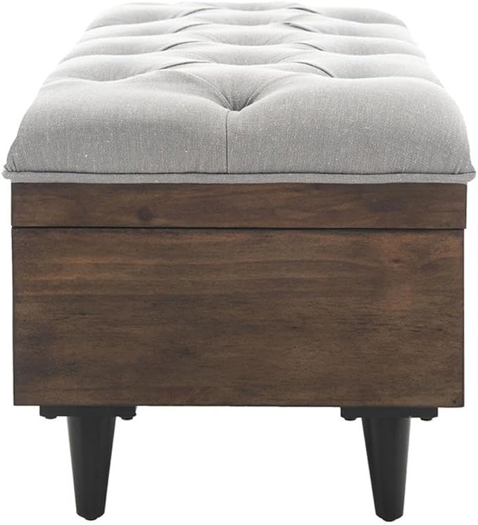 Safavieh Home Collection Liam Light Beige and Dark Oak Tufted Cocktail Ottoman
