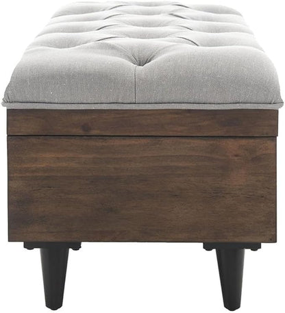 Safavieh Home Collection Liam Light Beige and Dark Oak Tufted Cocktail Ottoman