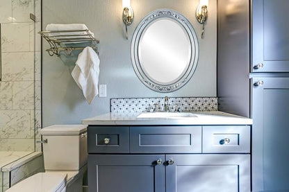 OVALCREST Oval Beveled Wall Mirror for Home Decor - Florence Style - Silver Leaf with Black Antique - 44" x 34"