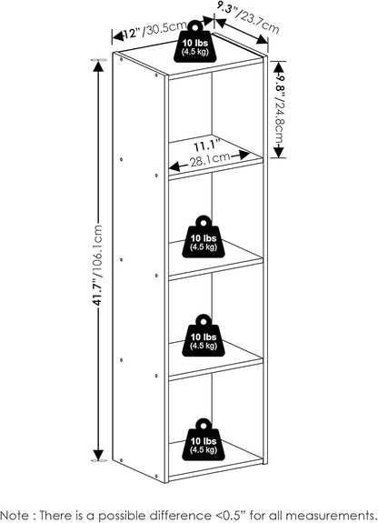 Furinno PASIR Book Shelf, 4-Tier Modern Bookshelf, Open Shelves Bookcase 9 x 12 x 42, for Living Room, Bedroom, Home Office, Amber Pine