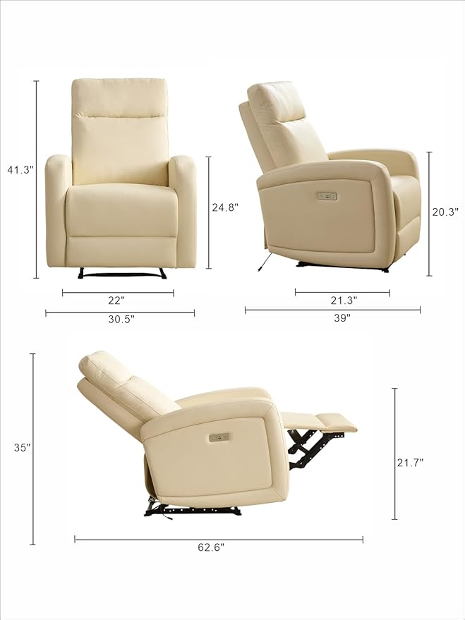 Power Recliner Chairs for Living Room,Wall Hugger Recliners with Power Headrest Type-C Charger, Leather Electric Recliner Chair for Adult, Black