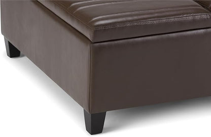 SIMPLIHOME Ellis 36 inch Wide Contemporary Square Coffee Table Storage Ottoman in Chocolate Brown Vegan Faux Leather, Assembled, For the Living Room and Bedroom