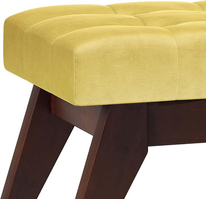 SIMPLIHOME Draper 40 inch Wide Mid Century Modern Rectangle Tufted Ottoman Bench in Dijon Yellow Velvet Fabric, Assembled for the Living Room and Bedroom