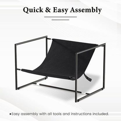 Furniliving Sling Accent Chair with Metal Frame, Comfortable Boucle Fabric Arm Chair, Upholstered Cozy Reading Chair for Living Room, Bedroom, Dressing Room, Home Office, Black