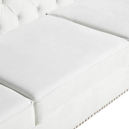 LEVNARY Chesterfield Loveseat Velvet, Upholstered Sofa with Button-Tufted Back, Mid-Century Modern Sofa with Solid Wood Legs, 2 Seater Couches for Living Room (White)