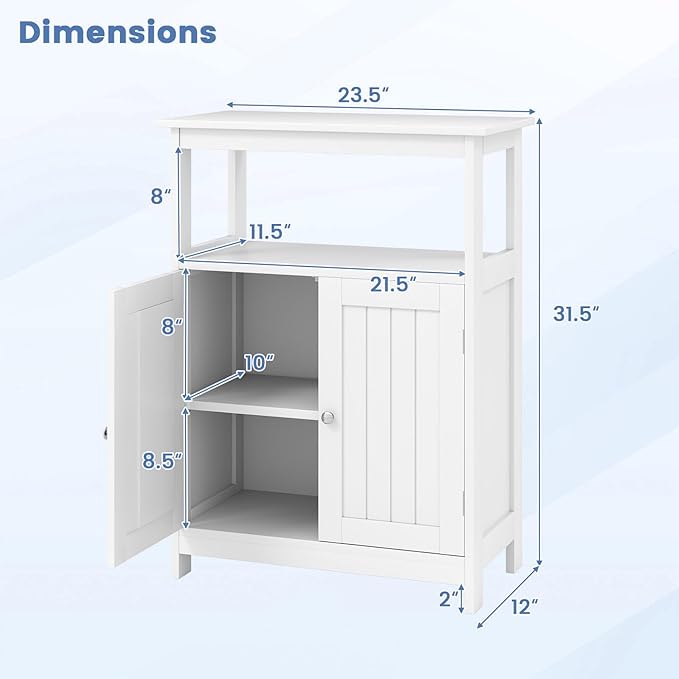 COSTWAY Bathroom Floor Storage Cabinet, Modern Wooden Freestanding Storage Organizer with 2 Doors, 3-Level Adjustable Shelf, for Entryway, Living Room, Kitchen (White)