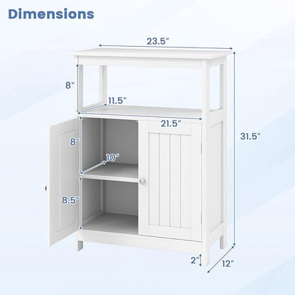 COSTWAY Bathroom Floor Storage Cabinet, Modern Wooden Freestanding Storage Organizer with 2 Doors, 3-Level Adjustable Shelf, for Entryway, Living Room, Kitchen (White)