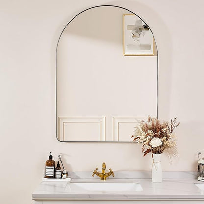 ANDY STAR 30 x 40 Inch Arched Mirror, Brushed Nickle Bathroom Mirror in Stainless Steel Metal Frame, Arch Top Rounded Corner 1 Inch Deep Set Design Wall Mount Hangs Vertical